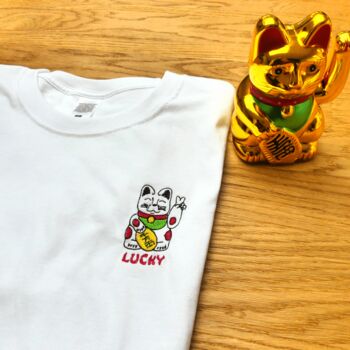 Lucky Cat Embroidered T Shirt, 2 of 7