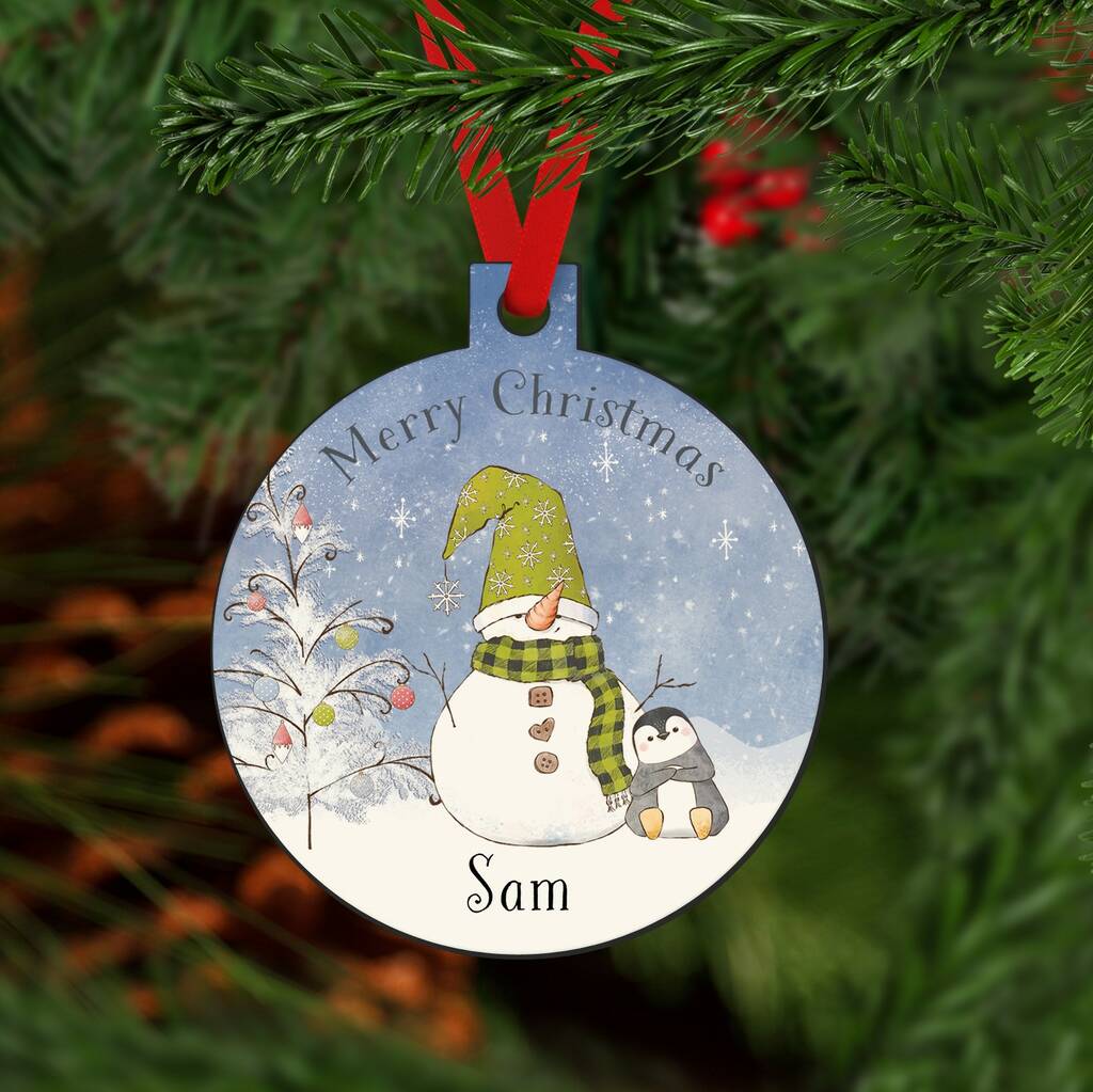 Personalised Snowman Christmas Tree Decoration By Hope and Halcyon
