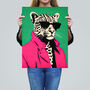 Fashion Cheetah I Fun Animal Green Pink Wall Art Print, thumbnail 2 of 6