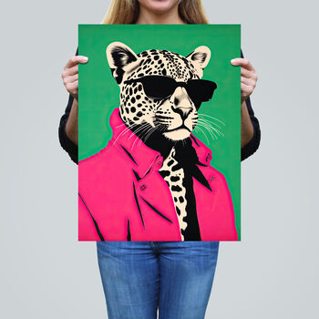 Fashion Cheetah I Fun Animal Green Pink Wall Art Print, 2 of 6