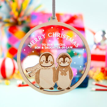Personalised Couples Penguin Christmas Tree Decoration, 4 of 6