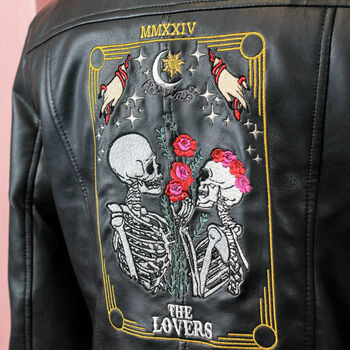 Cropped Tarot Card Black Leather Jacket, 5 of 10