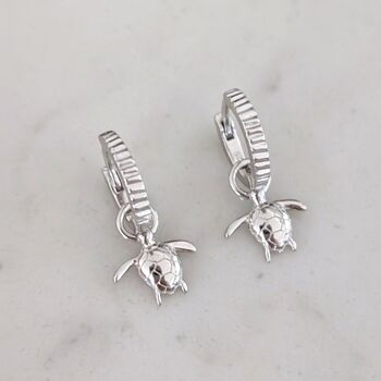 Tiny Turtle Earrings, Sterling Silver, 2 of 4