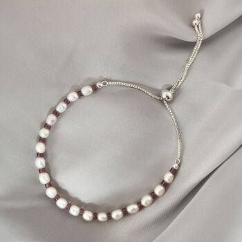 Sterling Silver Seed Pearl Birthstone Sliding Bracelet, 4 of 10