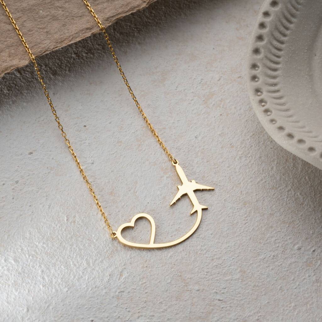 Wanderlust Journey Heart Airplane Necklace, 1 of 10