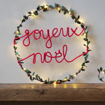 Joyeux Noël Holly Fairy Light Wreath, 2 of 3