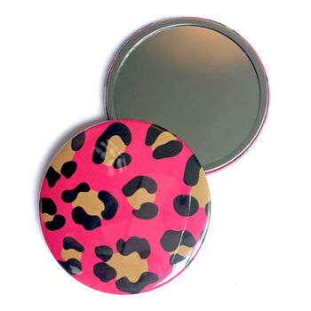 Wild Cat Leopard Print Pink Handbag Mirror And Pouch, 10 of 10