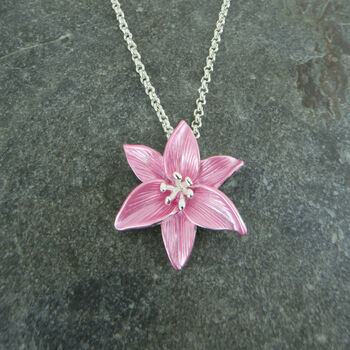 Lily Pink Star Gazer Flower Pendant Necklace, 2 of 3