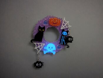 Halloween Fall Wreath Brooch Glow In The Dark Acrylic, 2 of 9