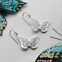 Sterling Silver Blue Monarch Butterfly Dangly Earrings, thumbnail 1 of 6