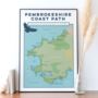 Personalised Pembrokeshire Coast Path Map Art Print, thumbnail 1 of 10