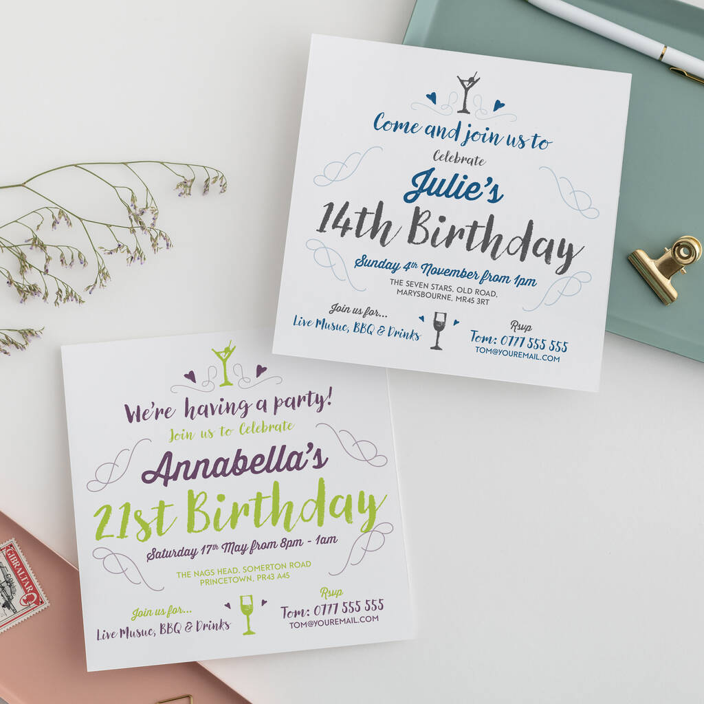 Personalised Birthday Party Cocktail Invitations, 1 of 4