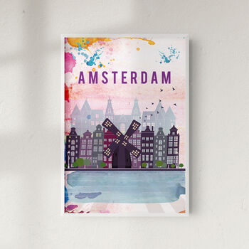 Amsterdam Cityscape Travel Poster Art Print, 8 of 10