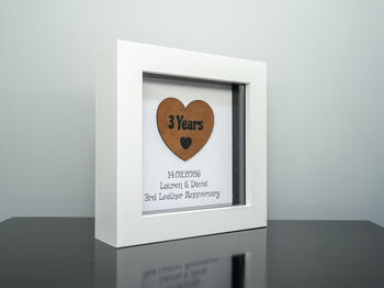 Personalised 3rd Leather Anniversary Frame Gift Faux Leather Heart, 3 of 4