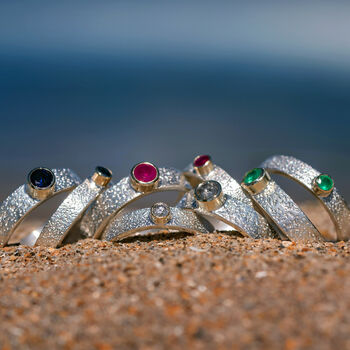 May Birthstone Ring Emerald In Textured Sterling Silver And 9ct Gold, 7 of 8