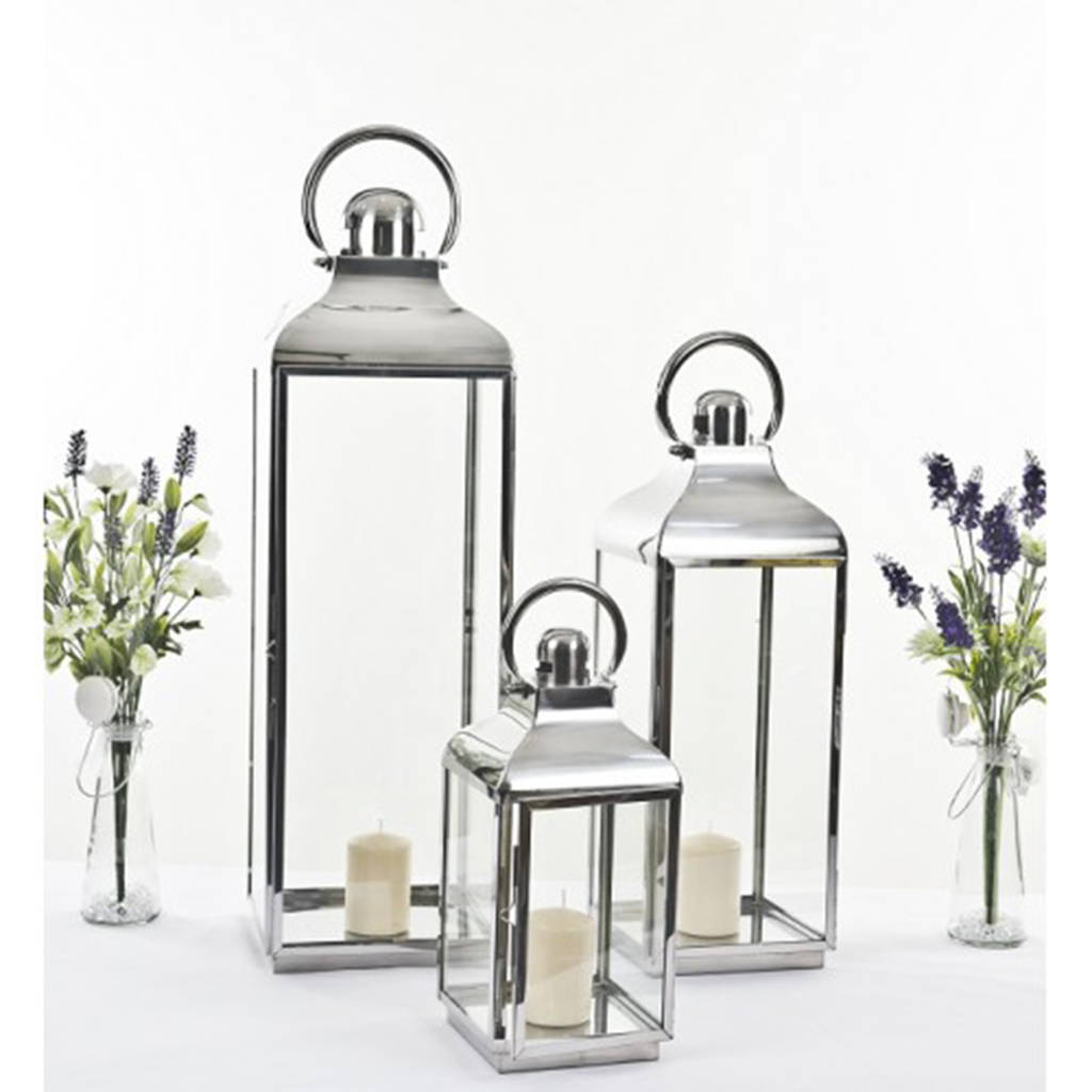 stainless steel lanterns set of three by perfect personalised gifts ...