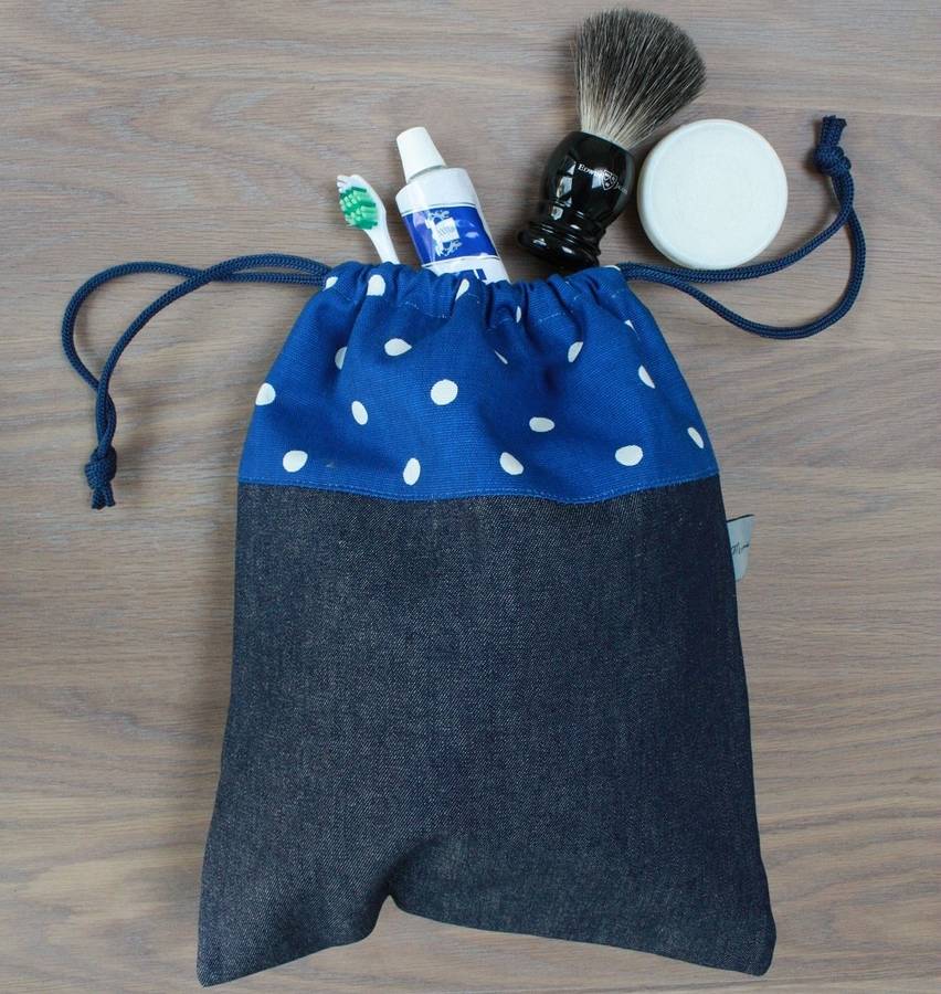 Men's Denim And Spot Drawstring Wash Bag By Love Lammie & Co