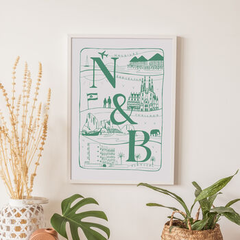 Personalised Couple's Initials Illustrated Travel Print, 4 of 10