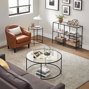 Console Table Coffee Table Tempered Glass Shelves, 5 of 10