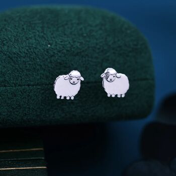 Fluffy Sheep Stud Earrings In Sterling Silver, 2 of 11