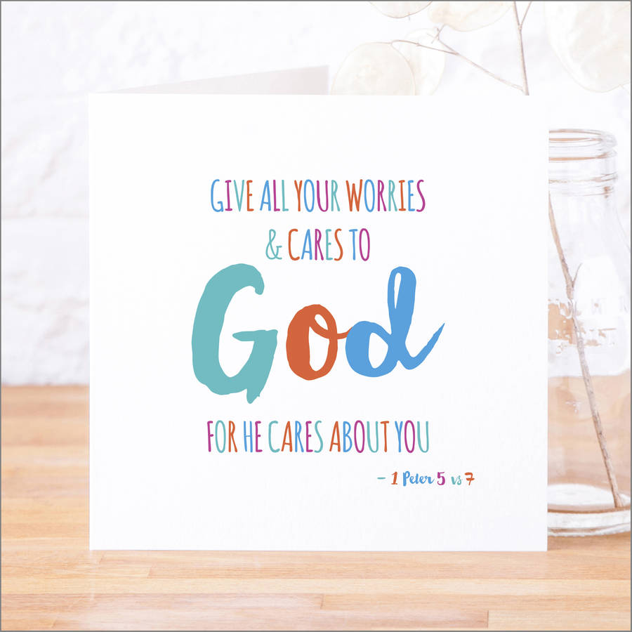 'Give Your Cares To God' Contemporary Bible Verse Card, 1 of 4