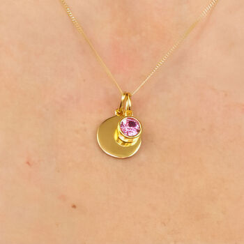 Yellow Gold Plated October Pink Tourmaline Birthstone Necklace, 3 of 12