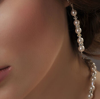 Swarovski Crystal Pearl Diamante Long Wedding Earrings, 2 of 3