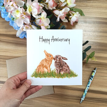 Personalised Kissing Bunnies Anniversary Card, 4 of 4