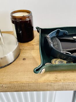 Personalised Dark Racing Green Leather Accessories Tray, 7 of 12