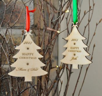 Personalised Wooden Tree Bauble, 2 of 5
