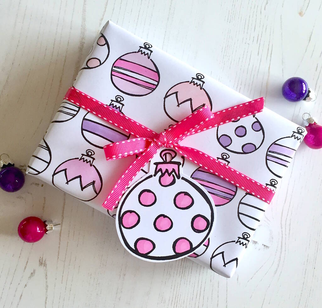 Christmas Bauble Gift Wrap Set To Colour In, 1 of 5