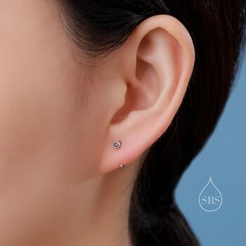 2mm Black Diamond Cz Huggie Hoop Earrings, 7 of 12