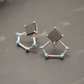 Raw Black Onyx, Turquoise Sterling Silver Earrings, 7 of 8