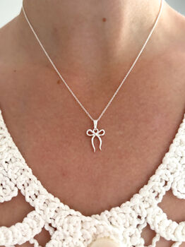 Sterling Silver Bow Pendant Necklace, 5 of 7