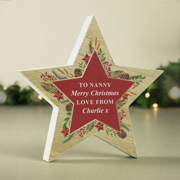 Personalised Christmas Wreath Wooden Star Ornament, 2 of 3