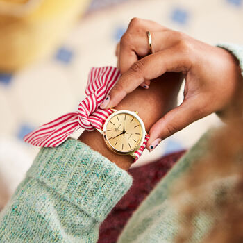 Pink Stripe Cloth Summer Wristwatch For Women, 2 of 9