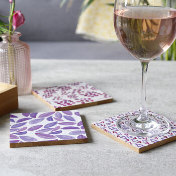 Set Of Bamboo Coasters And Holder For Her, 5 of 12