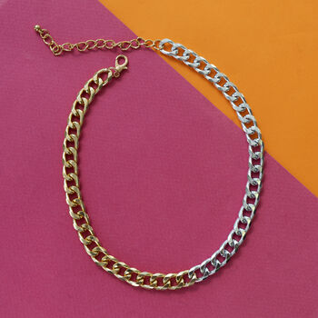 Silver And Gold Plated Two Colour Curb Chain Necklace, 7 of 11
