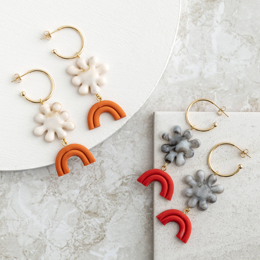 Flower And Curved Shape Hoop Earrings By Loubijoux