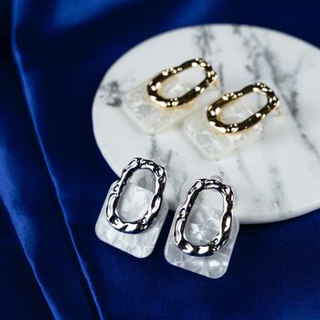 Gold Acrylic Resin Geometric Hollow Foil Stud Drop Earring, 6 of 9