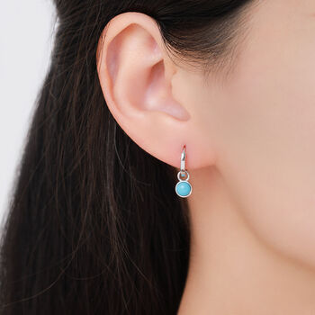 Sterling Silver Dangling Blue Turquoise Hoop Earrings, 7 of 11