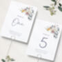 Wedding Table Numbers Burgundy Blue White Florals, thumbnail 1 of 3