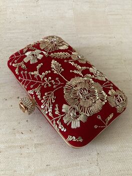 Red Handcrafted Velvet Clutch Bag, 2 of 10