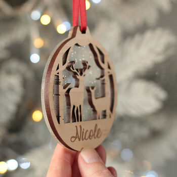 Glitter Deer 3D Christmas Tree Decoration Bauble, 6 of 8