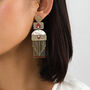 Brownlip Disc Drop Earrings, Gold With Red, thumbnail 1 of 3