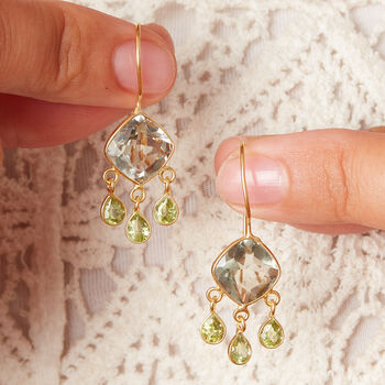 Amethyst And Peridot Gold And Silver Dangly Earrings, 6 of 11