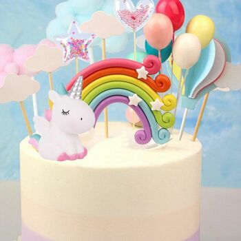 Rainbow And Unicorn Eight Piece Cake Topper Set, 2 of 8