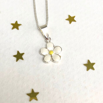 Sterling Silver White Enamel Daisy Necklace, 3 of 5