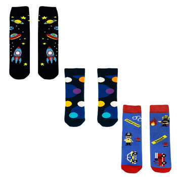 Set Of Three Children's Socks In A Gift Box Space, 2 of 2