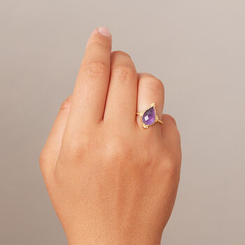 Amethyst 18 K Matt Gold Silver Pear Ring, 3 of 11